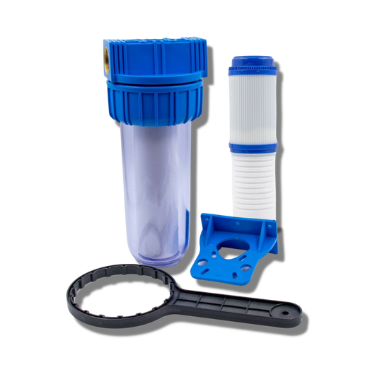 Vorfilter 10" Gehäuse mit Schlüssel und Halterung  - inkl. 2-in-1 Sediment- und Aktivkohlefilterpatrone