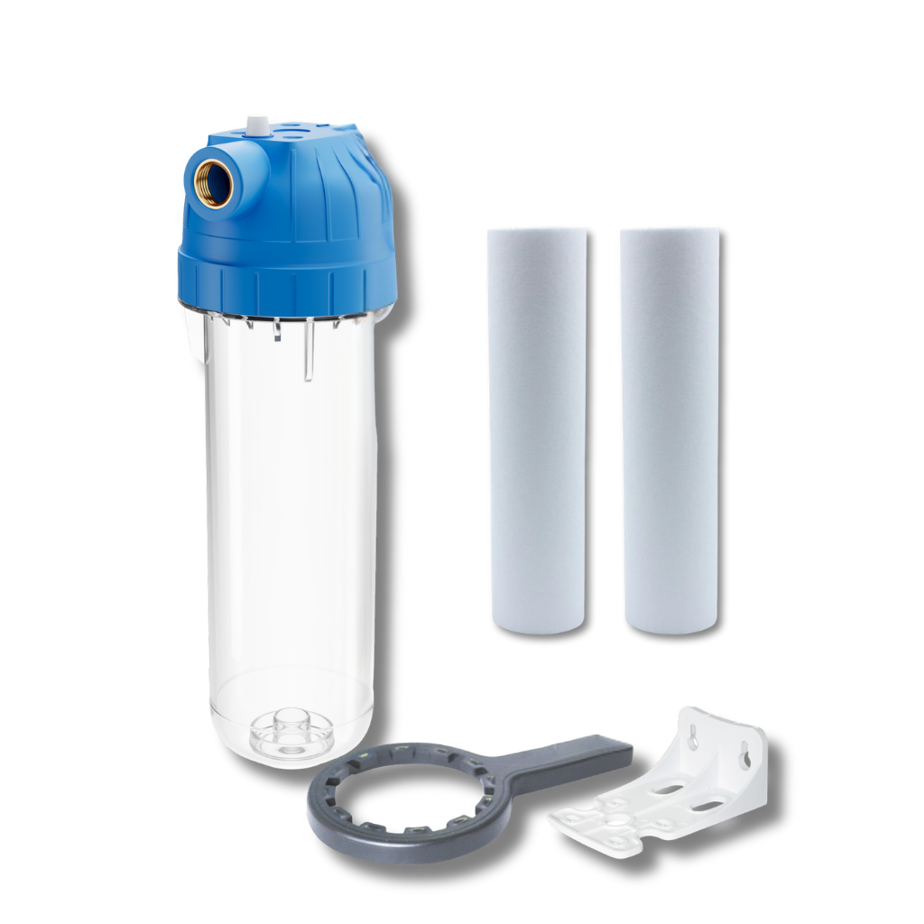 Vorfilter 10" Gehäuse mit Schlüssel und Halterung  - inkl. 2x Sedimentfilterpatrone 5 µm