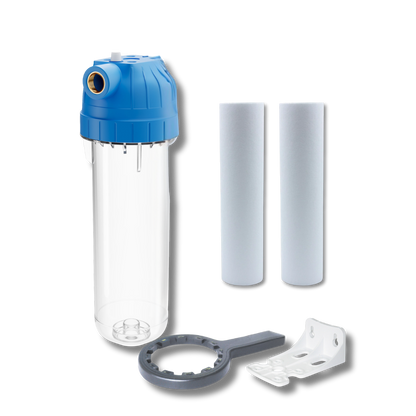 Vorfilter 10" Gehäuse mit Schlüssel und Halterung  - inkl. 2x Sedimentfilterpatrone 5 µm